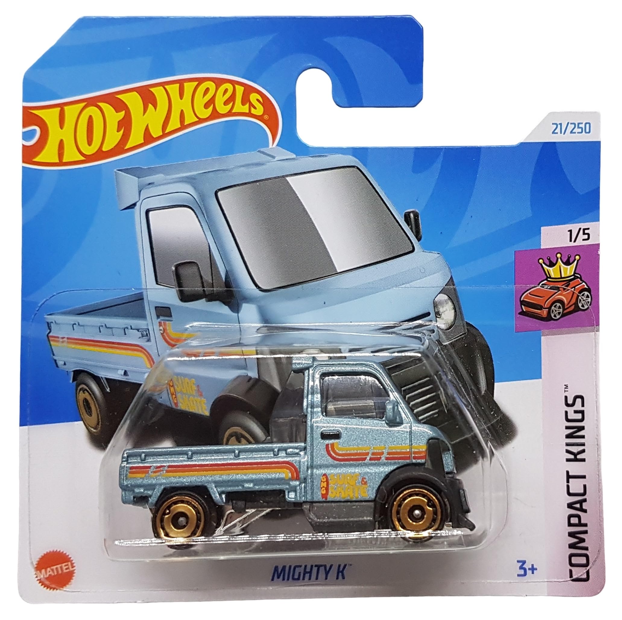 Hot Wheels - Mighty K - Compact Kings 1/5 - HTC17 - Short Card - Surf & Skate - Light Blue Metallic - Mattel 2024