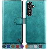 SUANPOT Compatible with Samsung Galaxy S25 FE 5G Wallet case with RFID Blocking Credit Card Holder,Flip Book PU Leather Protective Cover Men Women for Samsung S25 FE case Blue Green