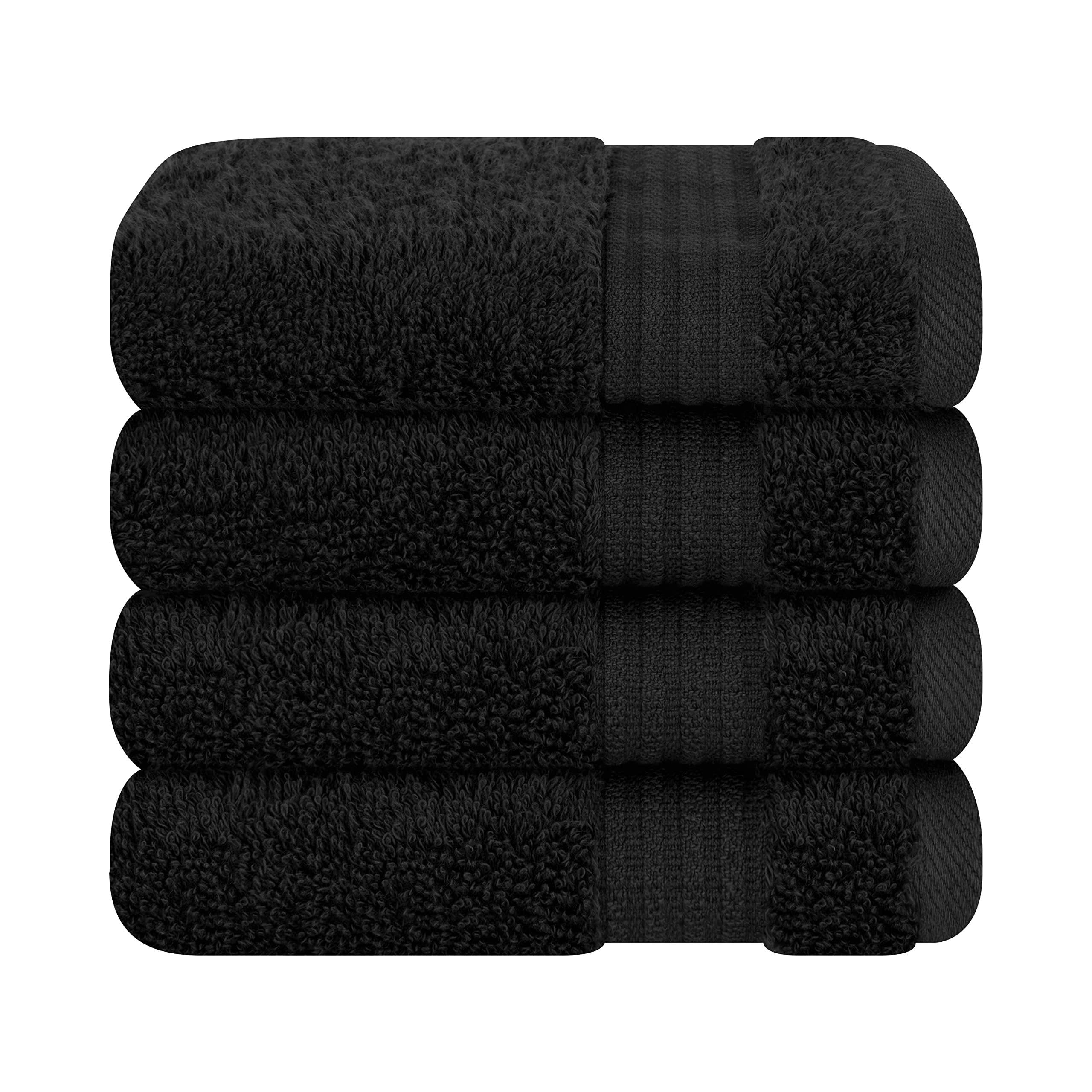 Cotton Paradise 100% Cotton Turkish Washcloth Set for Bathroom, 4 Piece Soft Absorbent Small Towels Wash Rags, Black