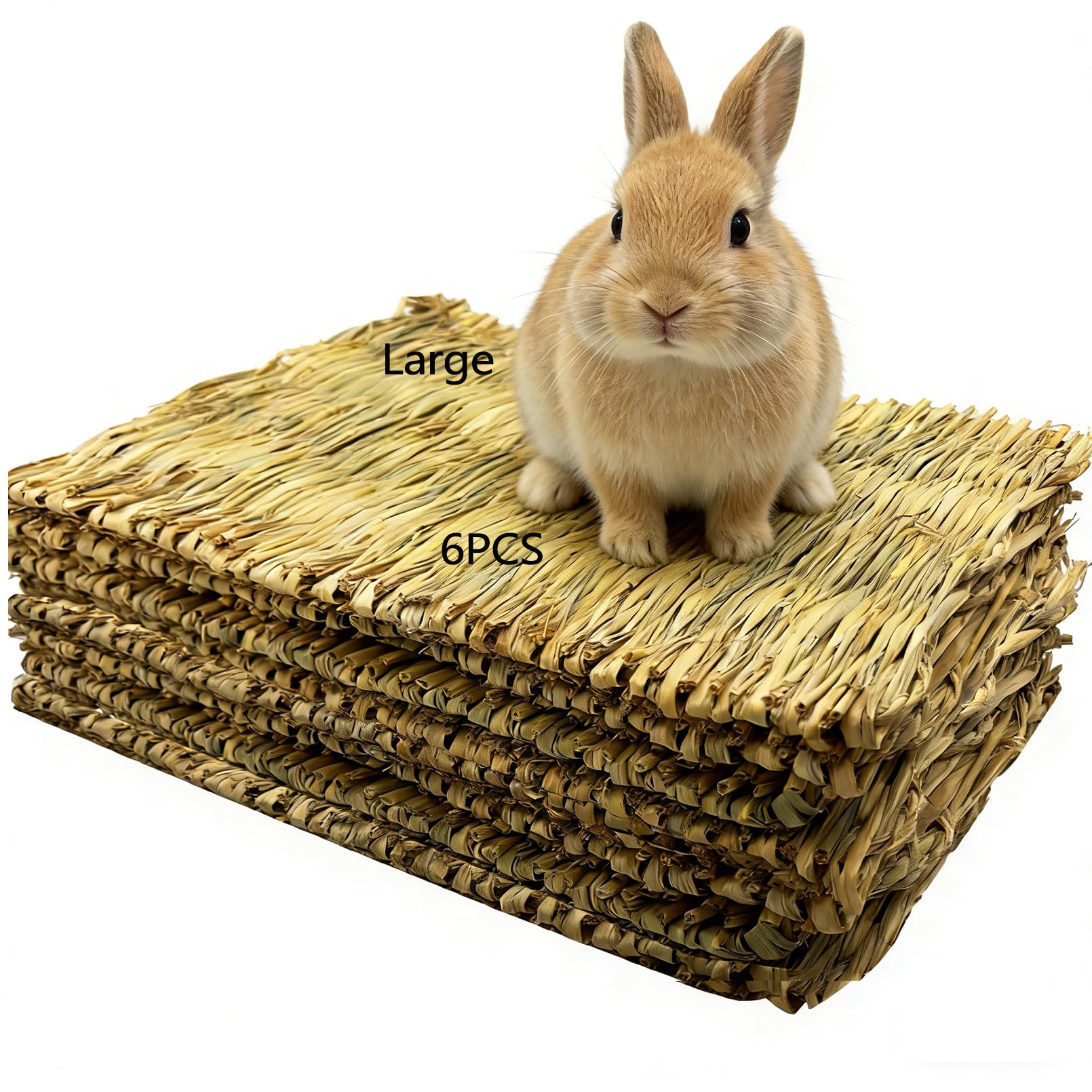 Tfwadmx 6 Pcs Rabbit Grass Mats 16''x11''Large Natural Woven Seagrass Mat Bunny Sleep Bed for Chinchillas Guinea Pigs Ferret Hamster Squirrel and Small Animals
