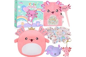 Axolotl Gifts for Girls, Kids Axolotl Plush Toys with Secret Diary, Ballpoint Pen, Stickers, Birthday Gifts for Little Girls 