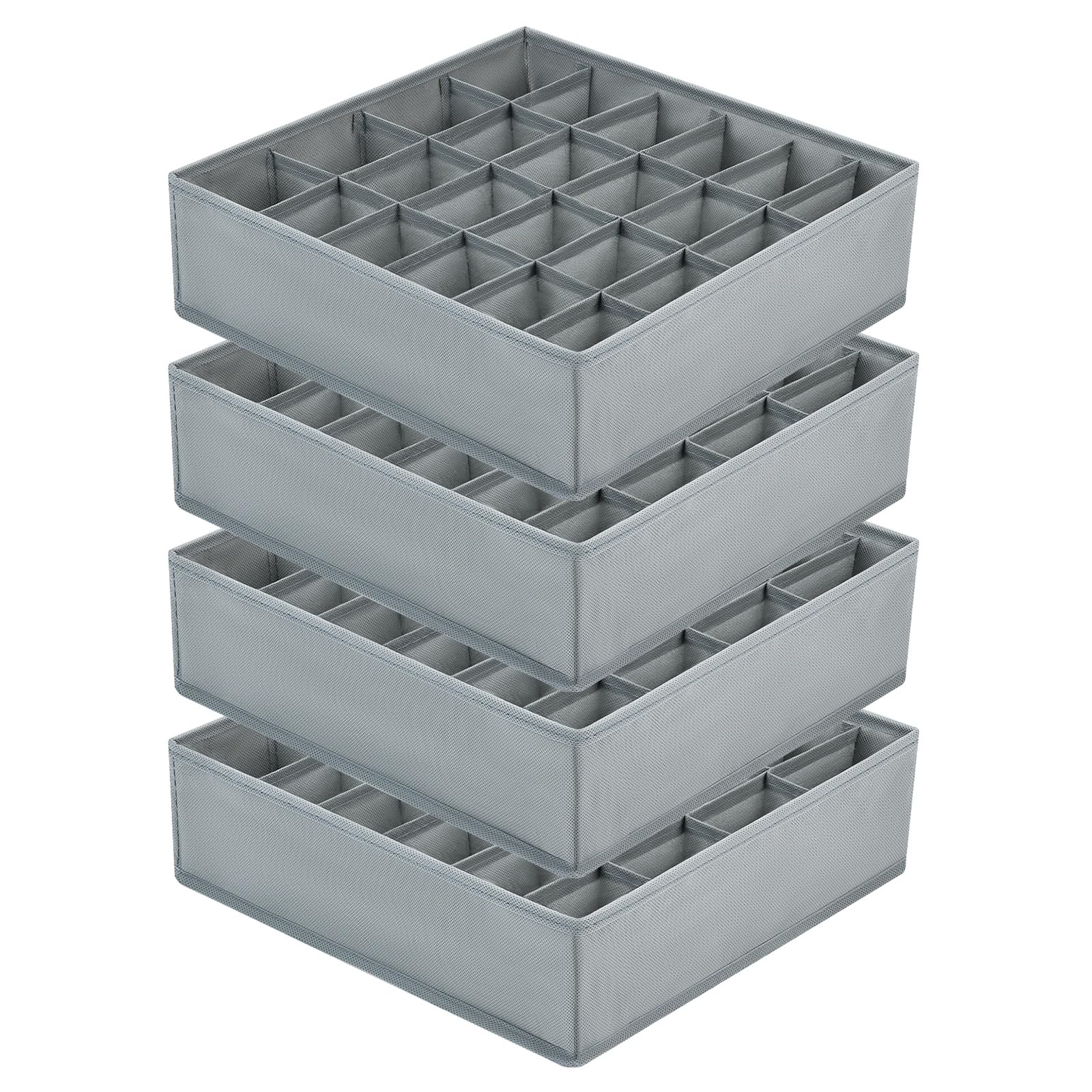 Joyoldelf Drawer Organiser - Set of 4 Foldable Sock Organisers - Wardrobe Storage Organiser with 24 Cells - Drawer Dividers Storage Boxes for Socks, Baby Clothes, Ties and Scarves - Grey
