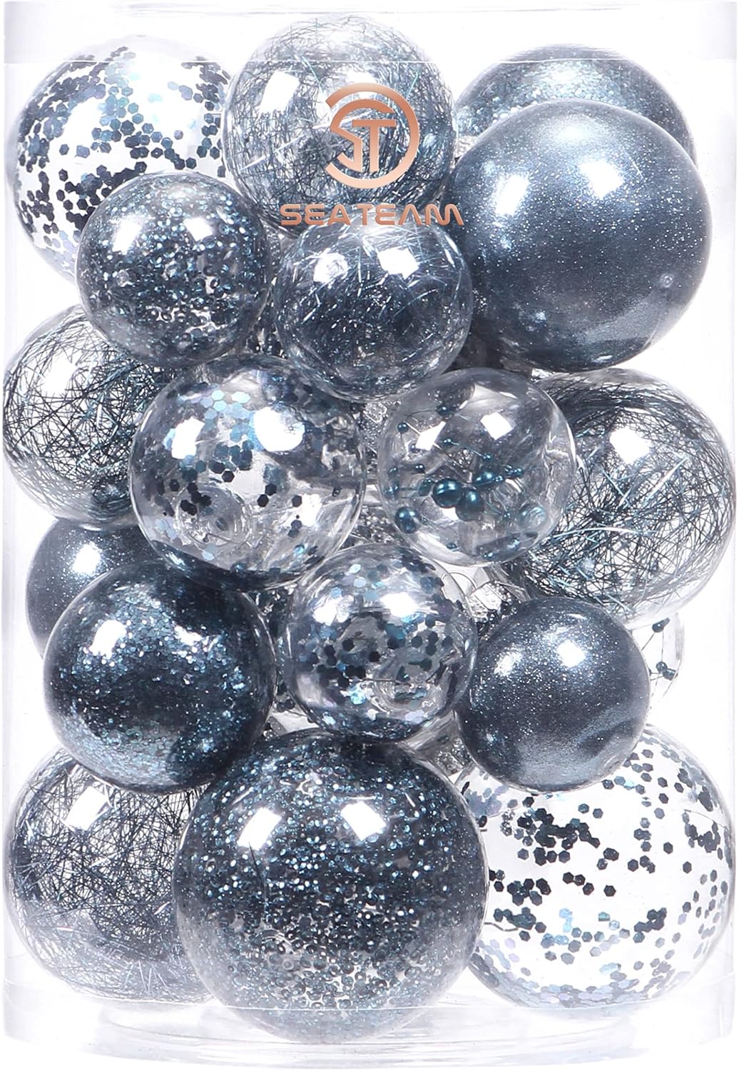Ornaments - Sea Team Multi-Size Shatterproof Clear Plastic Christmas Ball Ornaments Decorative Xmas Balls Baubles Set with Stuffed Delicate Decorations (25 Counts, Stone Blue)