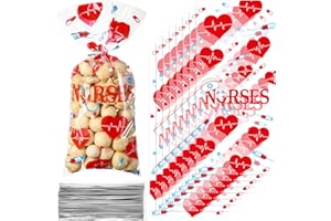 YISONG 100 Pack Nurses Week Gift Bags Bulk Nursing Candy Bags Goody Bags Medical Gift Bag Treat Bags for National Nurse Day, Nursing Graduation Congrats, Nurse Doctor Theme Party Favors Supplies (Clear)