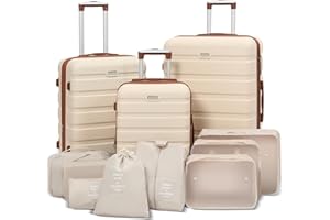 Kromax Lightweight 3 Piece Hardshell Luggage Set, Expandable, TSA Lock, 8 Packing Organizers, Reinforced Telescopic Handle, 360 Wheels, White