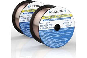 AZZUNO Mig Solid Welding Wire, ER70S-6 Mild Steel Gas Mig Wire .030" 2-LB, 2-Pack