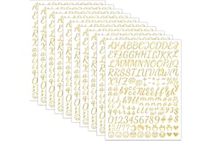 JEKIINOVA 1730 Alphabet Letter Stickers, 10 Sheets Self Adhesive Monogram Stickers Upgraded Cute Handwriting Letter Vinyl Stickers for DIY Crafts Art Making Cards Notebook Decor (Glitter Gold, M)