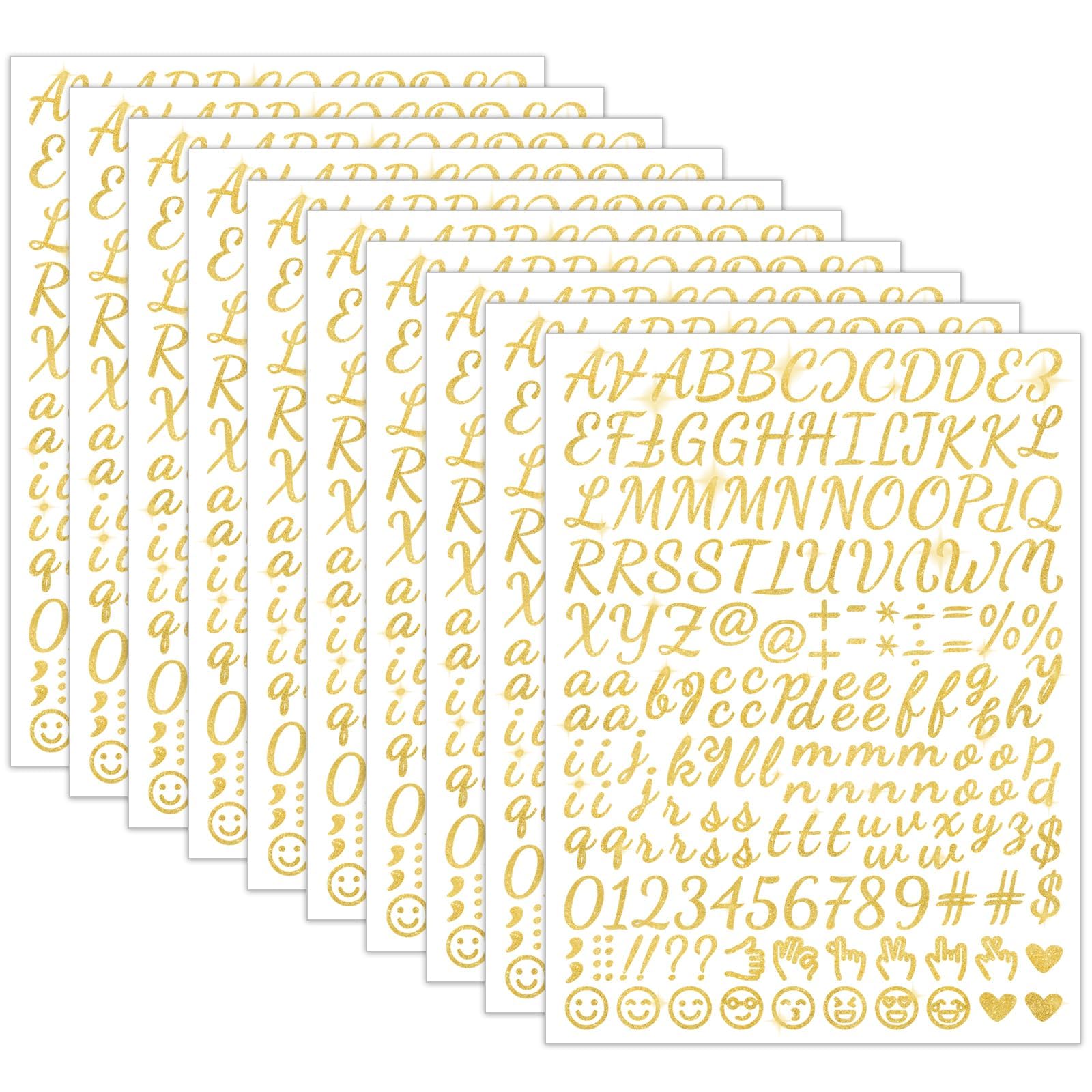 Photo 1 of 1730 Alphabet Letter Stickers, 10 Sheets Self Adhesive Monogram Stickers Upgraded Cute Handwriting Letter Vinyl Stickers for DIY Crafts Art Making Cards Notebook Decor (Glitter Gold, M)