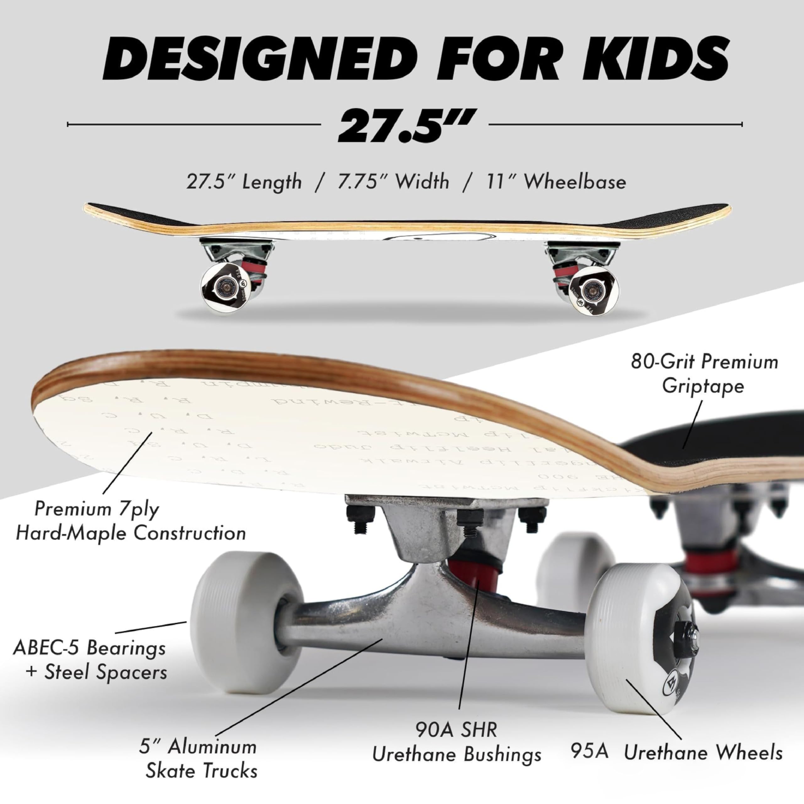 Magneto Complete Skateboard | 6-Layer Canadian Maple Double Kick Concave Deck | Beginners, and Teens