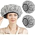 YIZIJIZI 2 Pieces Shower Cap Heat Cap For Deep Conditioning, Conditioning Cap Made Of Aluminum Foil For Home And Salon Use, Hair Dyeing And Hot Oil Treatment Tools (Black white stripes)