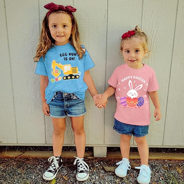 MUJOQE BABY GIRL EASTER SHIRTS TODDLER BUNNY OUTFITS SHORT SLEEVE KIDS EASTER EGGS T-SHIRT COTTON TOP 2 YEARS