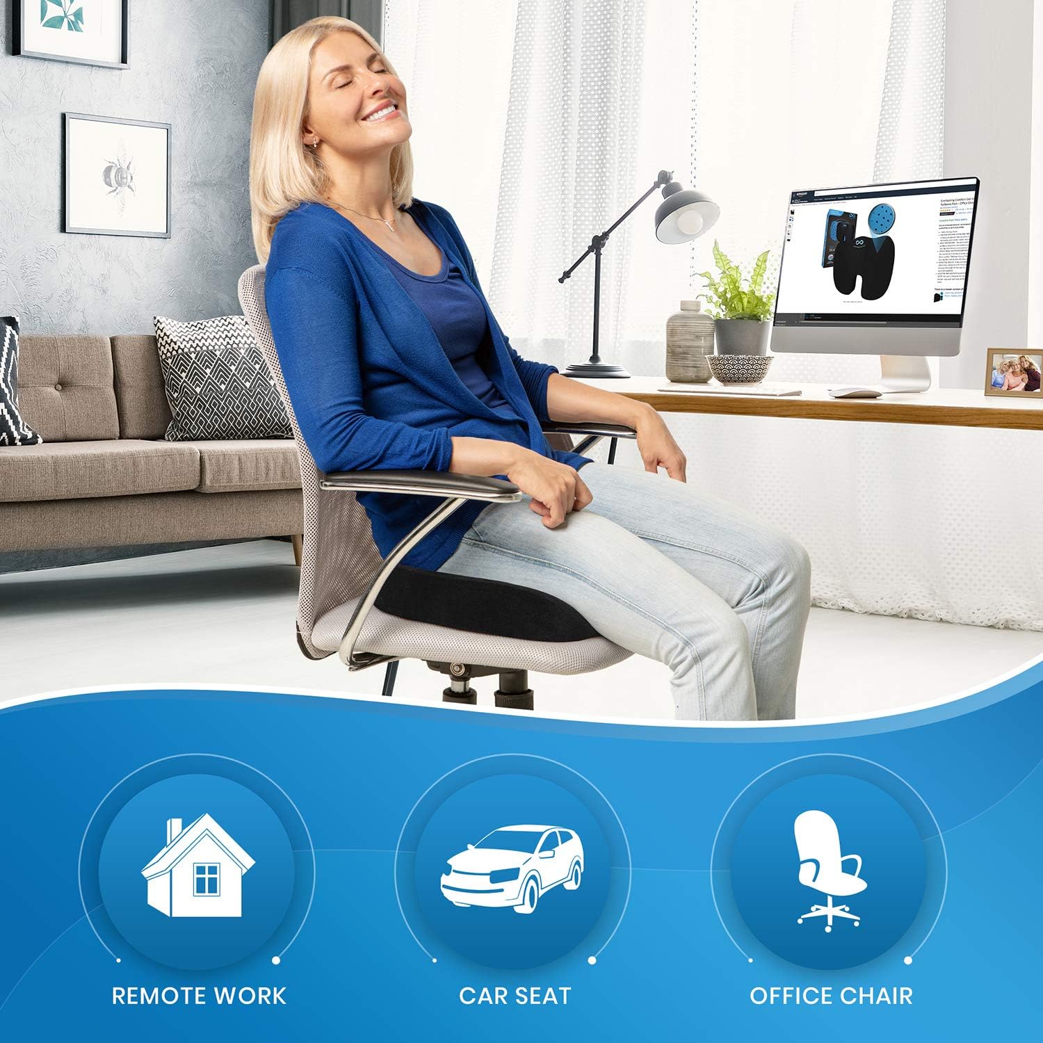 Everlasting Comfort Gel Infused Memory Foam Seat Cushion - Ventilated Design for Hip and Tailbone Pain - Office Chair and Car Seat Cushion - Coccyx Cushion - Sciatica and Back Pain Relief : Office Products