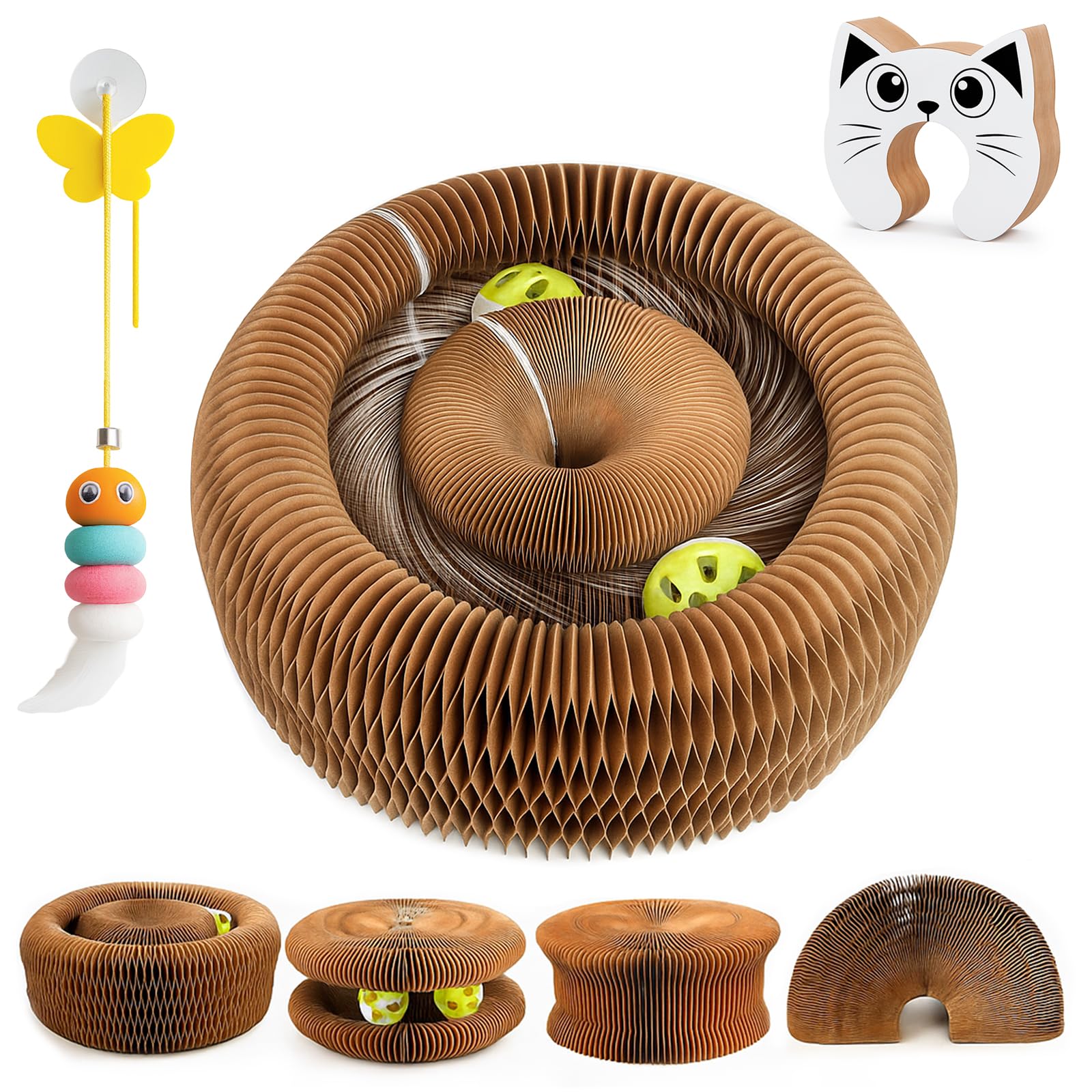 Photo 1 of ***BENT*** LUBANA Kitty Kurlz Cat Toy Scratch Board, Featuring an Accordion Design with a Ball, The Kitty Kurlz Board is Foldable, Promotes Claw Health, alleviates Anxiety, and safeguards Your Furniture.