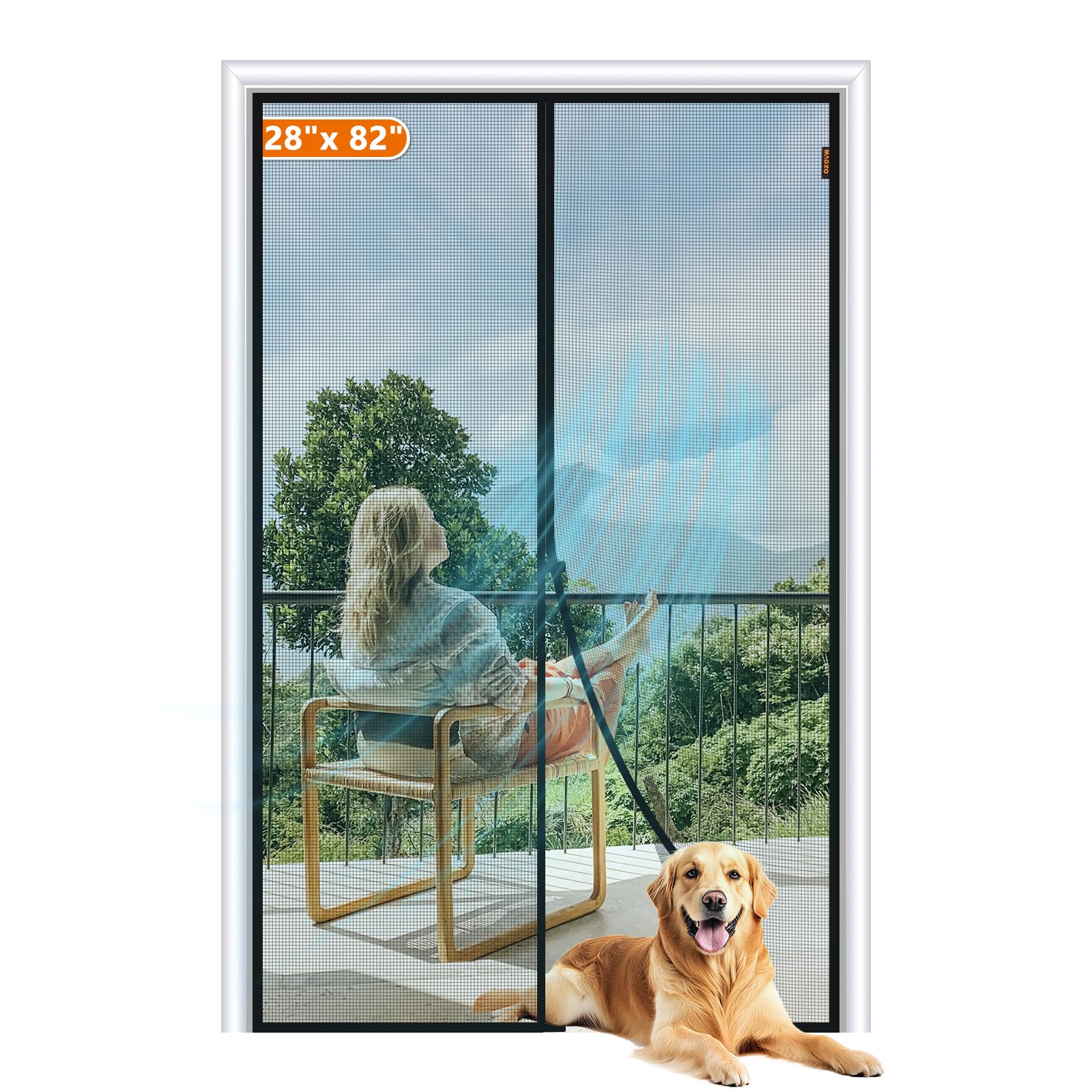Photo 1 of MAGZO Magnetic Screen Door, Fits Door Size 28 x 82 Inches, Actual Screen Size 30 x 83 Inches Reinforced Fiberglass Mesh Curtain for French and Entry Entrance Mesh with Full Frame Hook & Loop, Gray