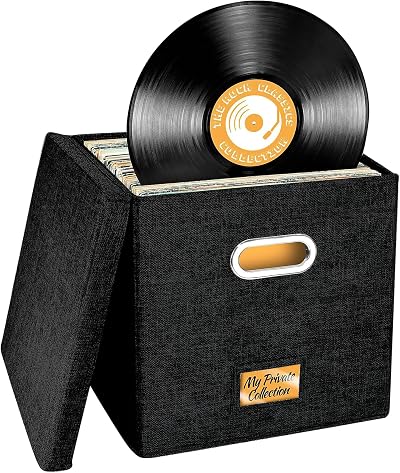 Aolawco 12-Inch Vinyl Record Storage Box Folding LP Organizer Black