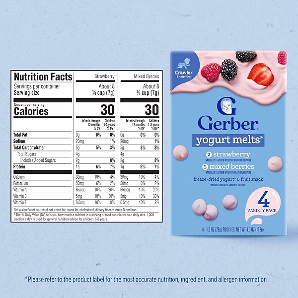 GERBER STAGE 3 BABY FOOD SNACKS, STRAWBERRY & MIXED BERRIES YOGURT MELTS, BABY SNACKS, 4PK