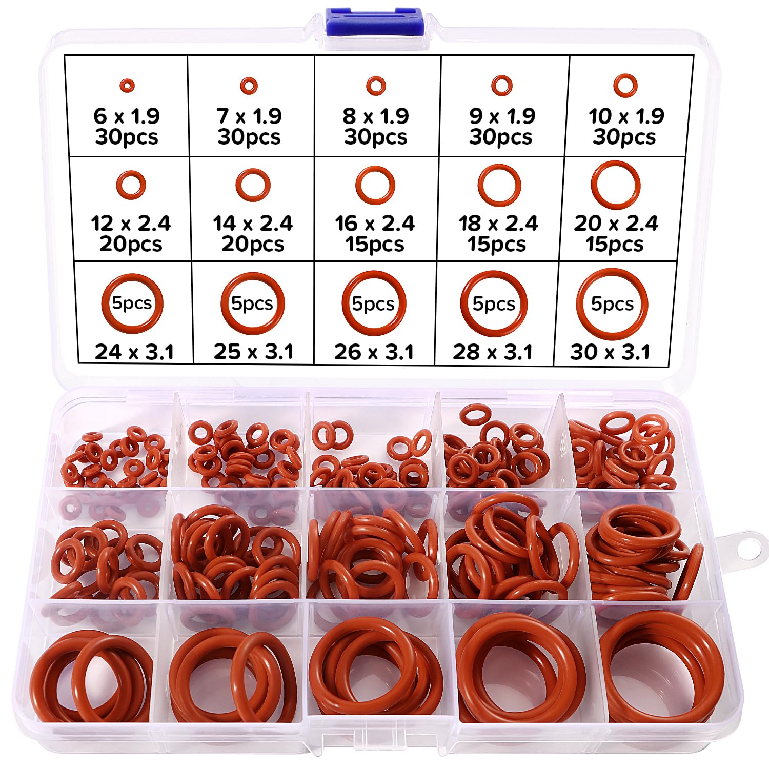 Lyeteung 260 PCS 15 Sizes O-Ring Gasket Kit, Silicone O-Ring Assortment, Sealing Gasket for Plumbing, Washer Seal & Auto Repair, Red — image 1