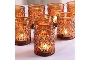 Simeitol 12PCS Vintage Amber Votive Candle Holders Bulk, Glass Tea Lights Candle Holders for Fall Table Centerpieces, Wedding Decorations, Boho Decor, Christmas & Thanksgiving Table Decorations