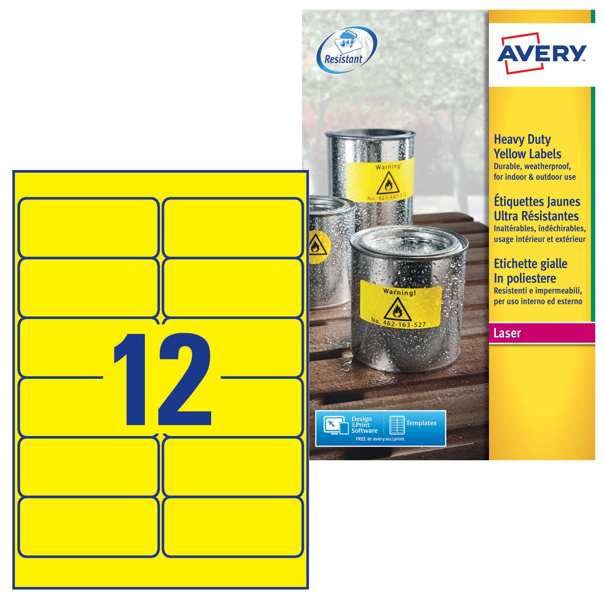 Avery Zweckform Heavy Duty Yellow Labels for Laser Printers 63.5 x 29.6 mm Yellow