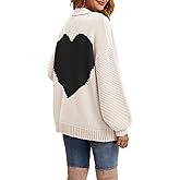 Tutorutor Womens Oversized Love Heart Pattern Print Open Front Cardigan Sweaters Casual Boho Valentine Loose Outwear Coat