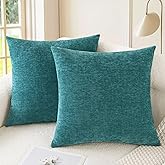 CaliTime Throw Pillow Covers Decorative 20 X 20 Inches Pack of 2 Cozy Chenille Cushion Cases for Couch Sofa Bed Living Room Home Teal