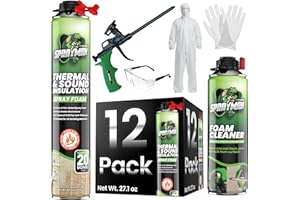 Sprayman Spray Foam Insulation Kit (240 Sq.Ft.) - Closed Cell Polyurethane Expanding Foam Sealant, Thermal & Acoustic Protection for Wall and Attic - Gun & Cleaner Included, 27.1 oz, 12 Pack
