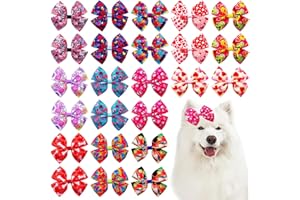 JpGdn 24Pcs/12 Pairs 4" Big Valentines Dog Hair Bows for Large Breed Dogs Heart Rose Kiss Lips Pattern Blue Pink Red Purple Yellow Black for Girl Boy Bowknot Topknot Grooming Hair Accessories