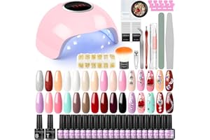 COSCELIA Gel Nail Polish Kit with U V Light Starter Kit, 20 Summer Colors Gel Nail Polish Set with Top Base Coat Nail Rhinestones Professional All-In-One Gel Manicure Kit Gifts for Women Girls DIY at Home