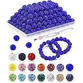 120PCS FIVEIZERO Rhinestone Beads for Jewelry Making, 10mm Dark Blue Shiny Round Sparkle Crystal Clay Bead Bulk Sparkly Baseball Necklace Beads for Bracelets and DIY Crafts