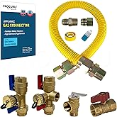 PROCURU 1" OD x 18" (1.5Ft) x 3/4"MIP x 3/4"FIP Flexible Gas Connector with Gas Valve and Service Valve Kit (FxF), Stainless 