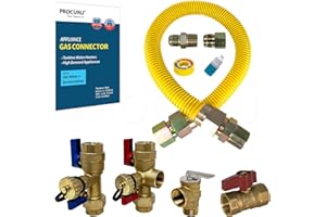 PROCURU 1" OD x 18" (1.5Ft) x 3/4"MIP x 3/4"FIP Flexible Gas Connector with Gas Valve and Service Valve Kit (FxF), Stainless Steel MaxFlow Tubing for Tankless Water Heater (Blue-E1 Series)