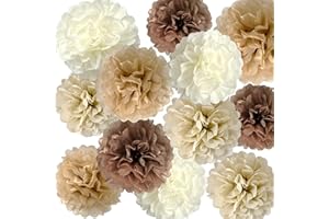 ANSOMO Brown Tissue Paper Pom Poms Khaki Caramel Party Decorations Ivory Beige Cream Earth Tone Boho Champagne Tan Flowers Wall Hanging Décor Supplies Rustic Neutral Birthday Baby Shower Wedding