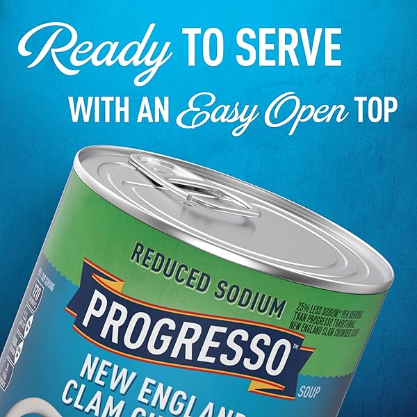 PROGRESSO NEW ENGLAND CLAM CHOWDER, REDUCED SODIUM CANNED SOUP, 18.5 OZ