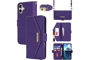 Jaorty Crossbody Wallet for iPhone 16 Case with Strap, Credit Card Holder,Adjustable Shouler Lanyard, 6.1",PU Leather Handbag Purse Kickstand Make Up Mirror Cover Case for Women Girl,Purple
