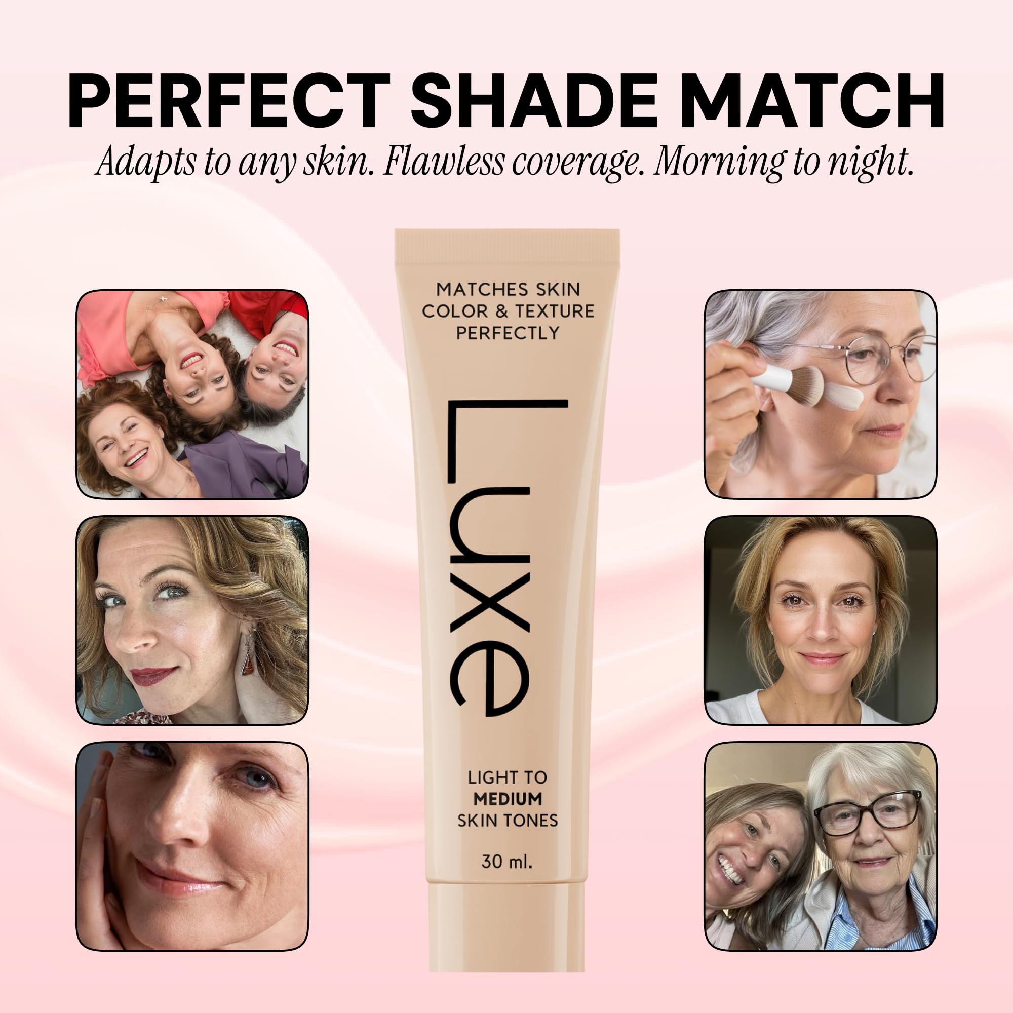 Luxe Cosmetics Luxe Color Changing Foundation for Women – Instantly Adapts to Your Skin Tone – Buildable Light-to-Medium Coverage – 12-Hour Wear – Natural Dewy Finish