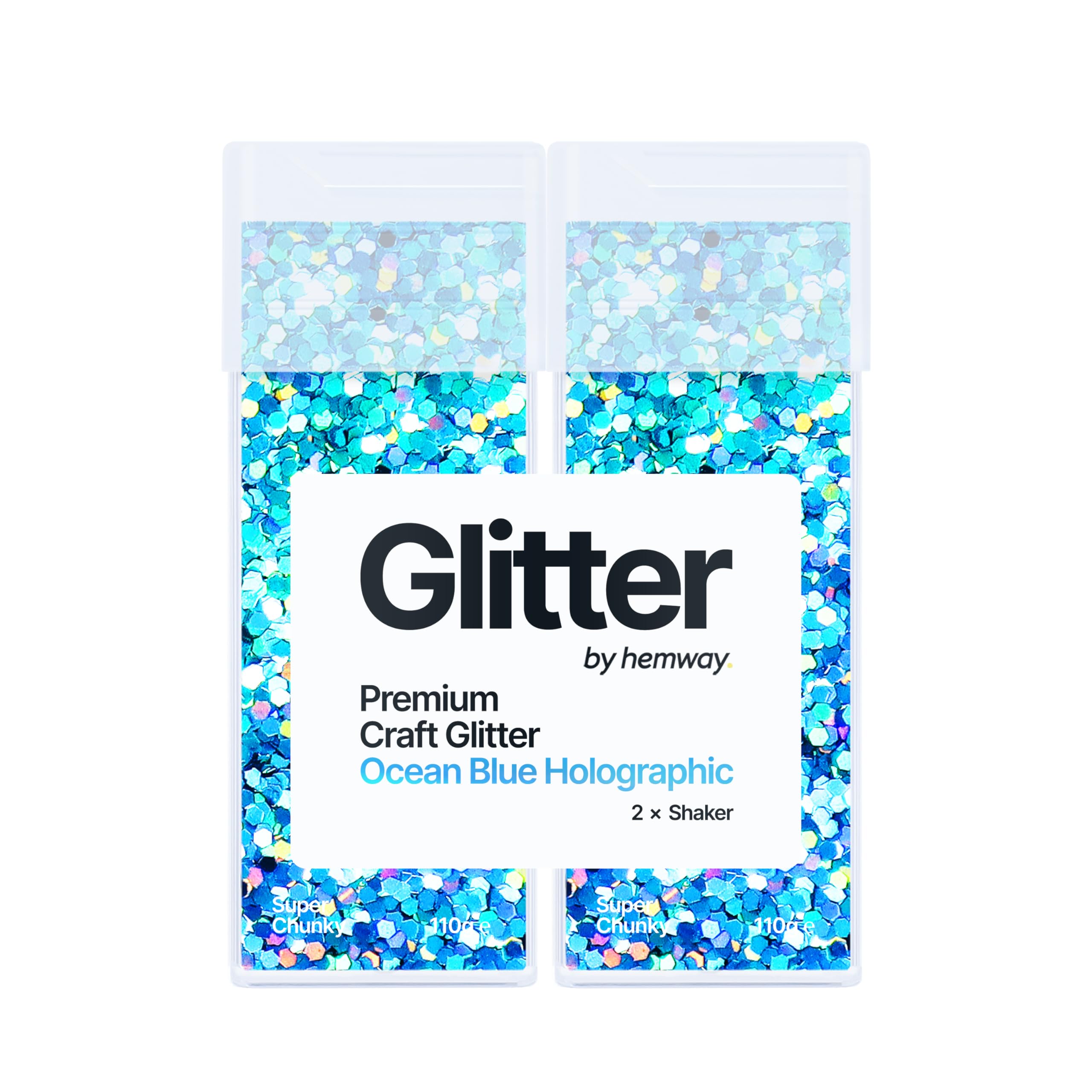 Hemway Glitter Shaker Ocean Blue Holographic 110g x2 Pack Super Chunky, Craft Glitter Shakers for Resin & Epoxy Crafts, Christmas Art Supplies, Nail, Body, Face, Festival, Crafting, Slime, Sparkle