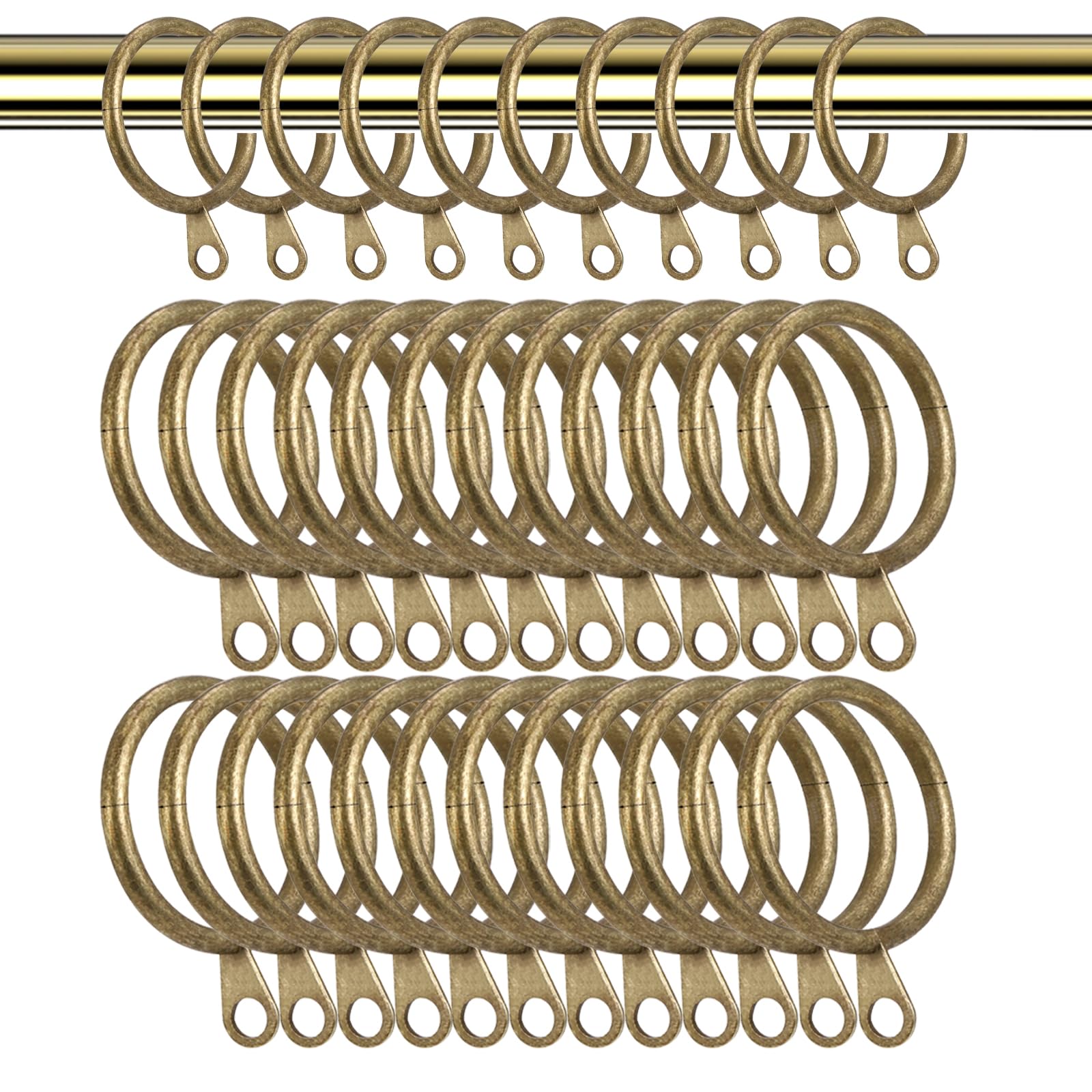 24 Brass Curtain Rings - Durable Metal Rings for Curtain Poles & Rods (30MM)