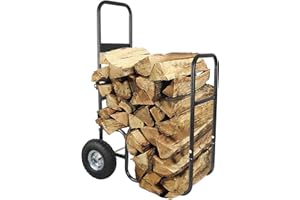 LEADALLWAY Firewood Log Cart Carrier With 2 Pheumatic Wheels,Labour-Saving Wood Stove Accessories Tools