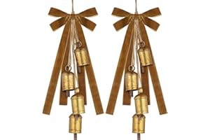 Fovths 2 Set Christmas Rustic Cow Bells with 2 Velvet Ribbons Metal Harmony Vintage Cow Bells Handmade Hanging Cows Bell for Xmas Tree Garland Wall Decor Parties Gifts