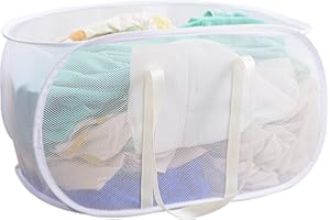 BENJUN Collapsible mesh pop-up laundry basket，Reinforced and elongated shoulder strap Hampers for Laundry, Clothing Storage & Room Organization, Perfect for Dorms & Laundry Rooms… (White)…
