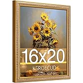 KSROECUD 16x20 Picture Frame, HD Real Glass 16x20 Vintage Photo Frame, 16 by 20 Poster Frame with Gold Border Horizontal & Vertical Display for Tabletop or Wall Decor (1 Pack)