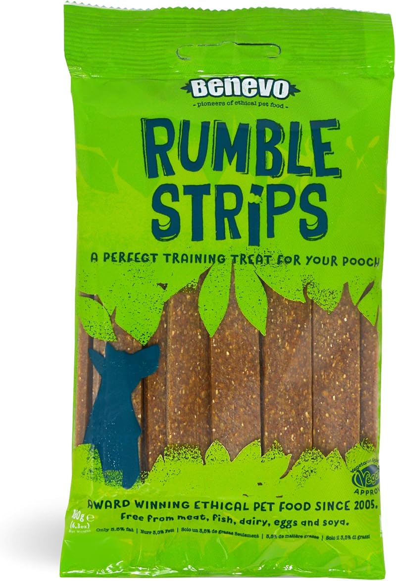 Benevo Vegan Dog Chews Rumble Strips Low Fat 180g 20 Pieces