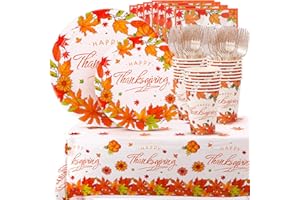 Atonofun Thanksgiving Party Supplies, Thanksgiving Plates and Napkins Set, Disposable Party Plates, Cups, Napkins and Cutlery for Fall Harvest Party Decorations Serves 24
