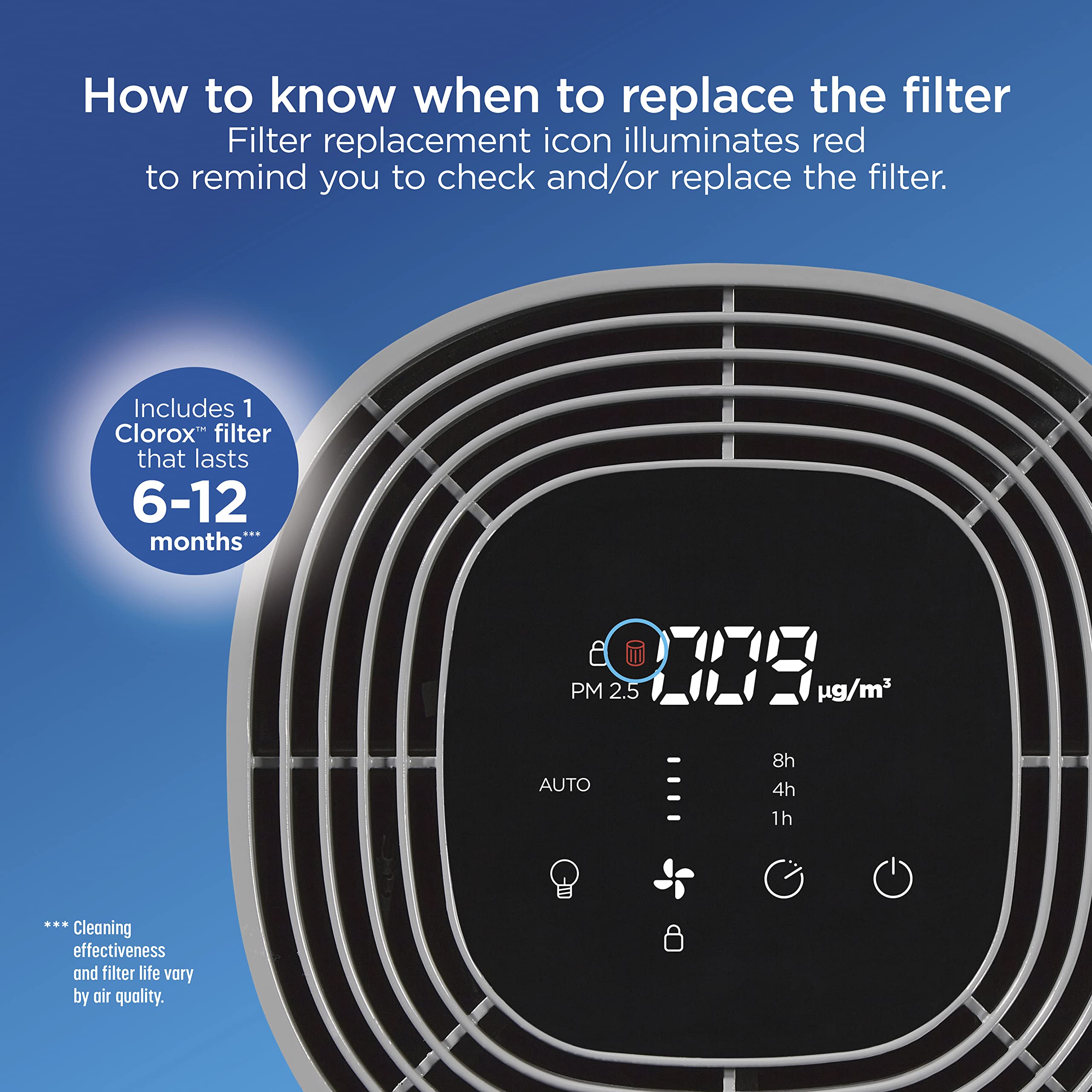 Clorox Medium Room Air Purifier True HEPA Replacement Filter, 1,000 Sq. Ft. Capacity, Removes 99.97% of Allergens up to 0.1 Micron, Compatible with 11030 & 11031, 1 Count (12030)