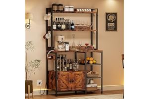IRONCK Bakers Rack with Cabinet, Kitchen Bakers Rack with Power Outlets, Microwave Stand with Storage, Coffee Bar with 8 Metal Hooks