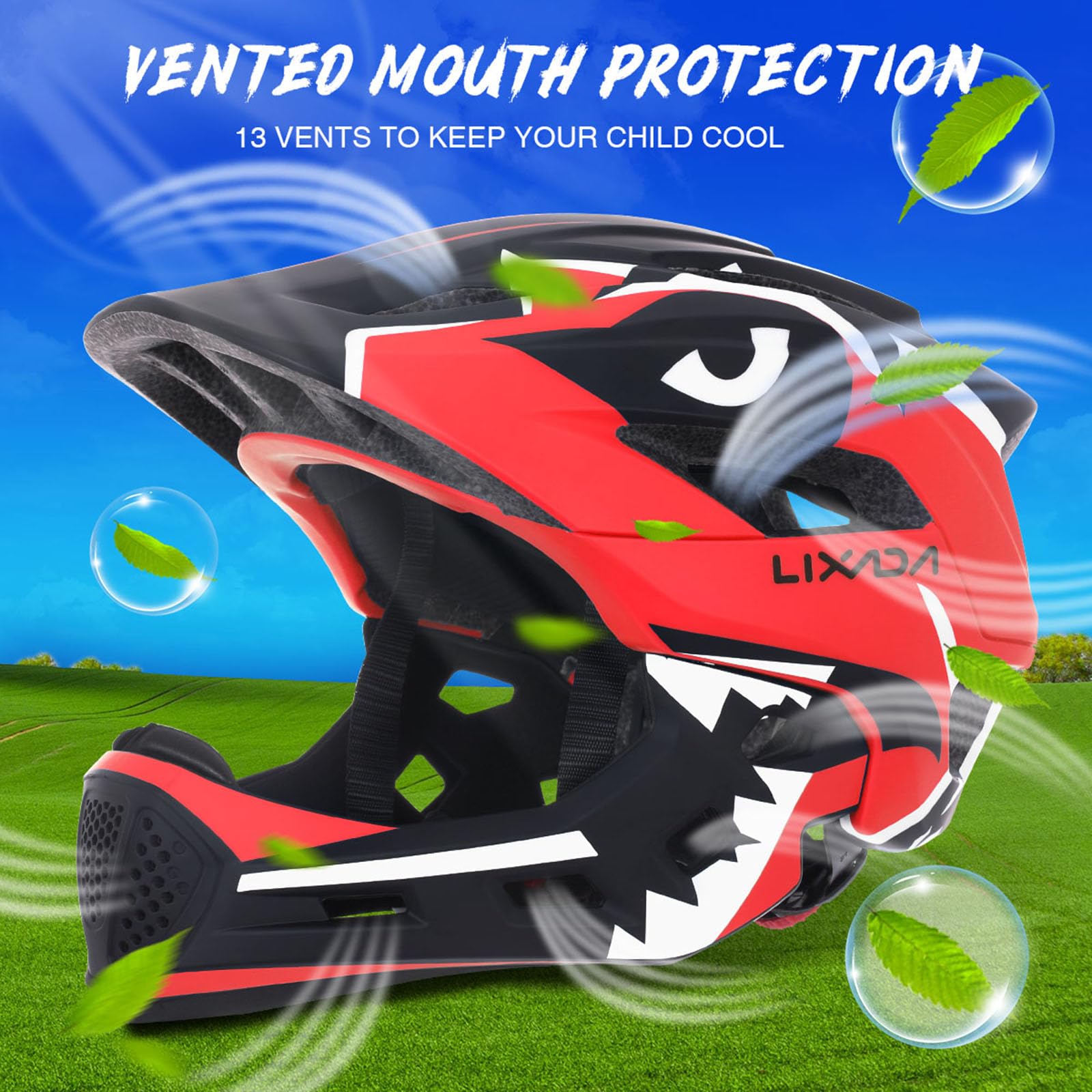 Lixada Kids Bike Helmet Adjustable Detachable Full Face Helmet for Cycling Helmet for Children Bicycle, Skateboard, Scooter, Protective Gear (20.5-22 Inches)