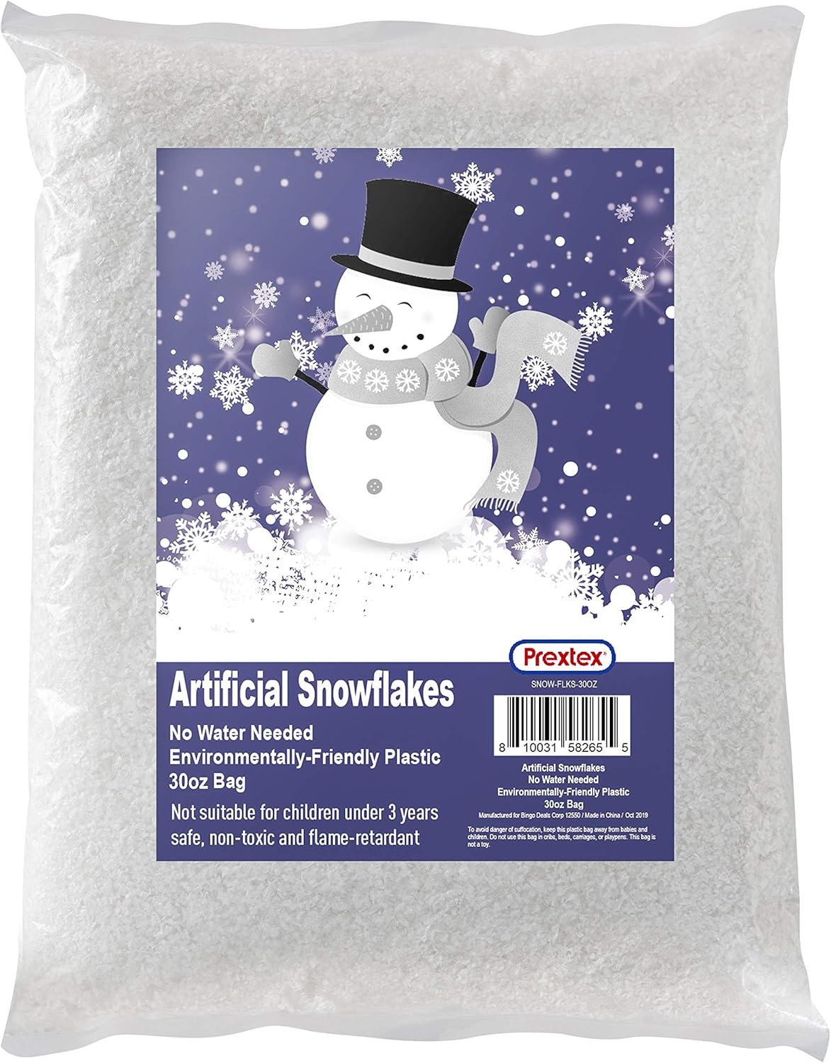 Artificial Snow - PREXTEX Artificial Snow 30 Ounces Fake Snow Flakes for Winter Decoration, Village Displays - Sparkling White Dry Plastic Faux Snow for Holiday Decor and Winter Displays