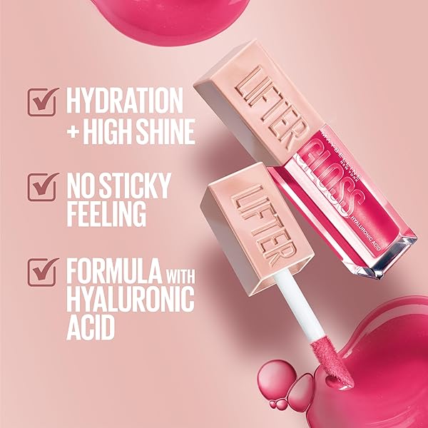 MAYBELLINE LIFTER GLOSS, HYDRATING LIP GLOSS WITH HYALURONIC ACID, HIGH SHINE FOR PLUMPER LOOKING LIPS, STONE, ROSEY NEUTRAL, 0.18 OUNCE