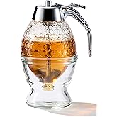 PAULSWAY Stainless Steel Shaft, Glass Honey Dispenser, Sleek Silver ABS Lid – No Drip Glass with Stand – 8 oz Honey Jar – Hon