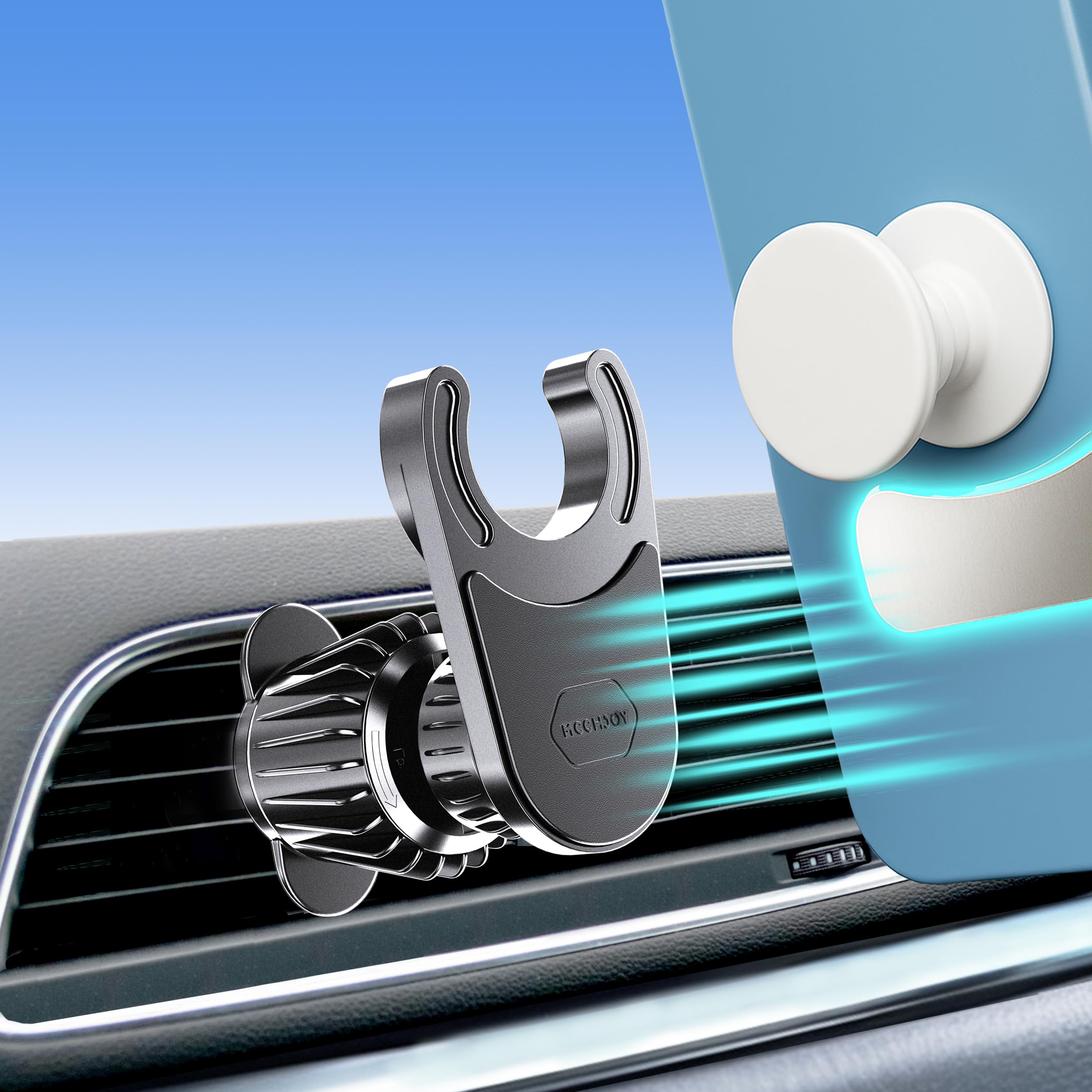 MCCHJoy 2X-Hold Magnetic Car Mount for PopSockets, Easy to Install Air Vent Mount, Adjustable and Secure, Fits All Phones All Socket Grips
